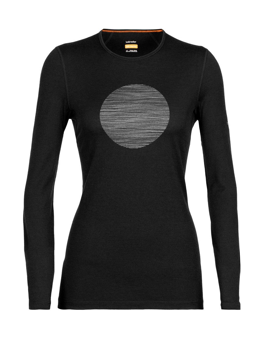 Women's Icebreaker Merino 200 Oasis Long Sleeve Crewe Ski Circle Base Layers Black | CA 1111VRWD